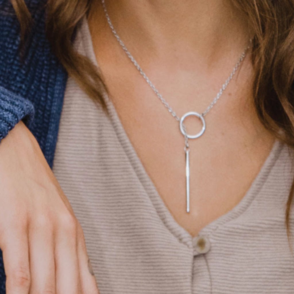 Nashelle - Heather Drop Lariat Necklace Silver